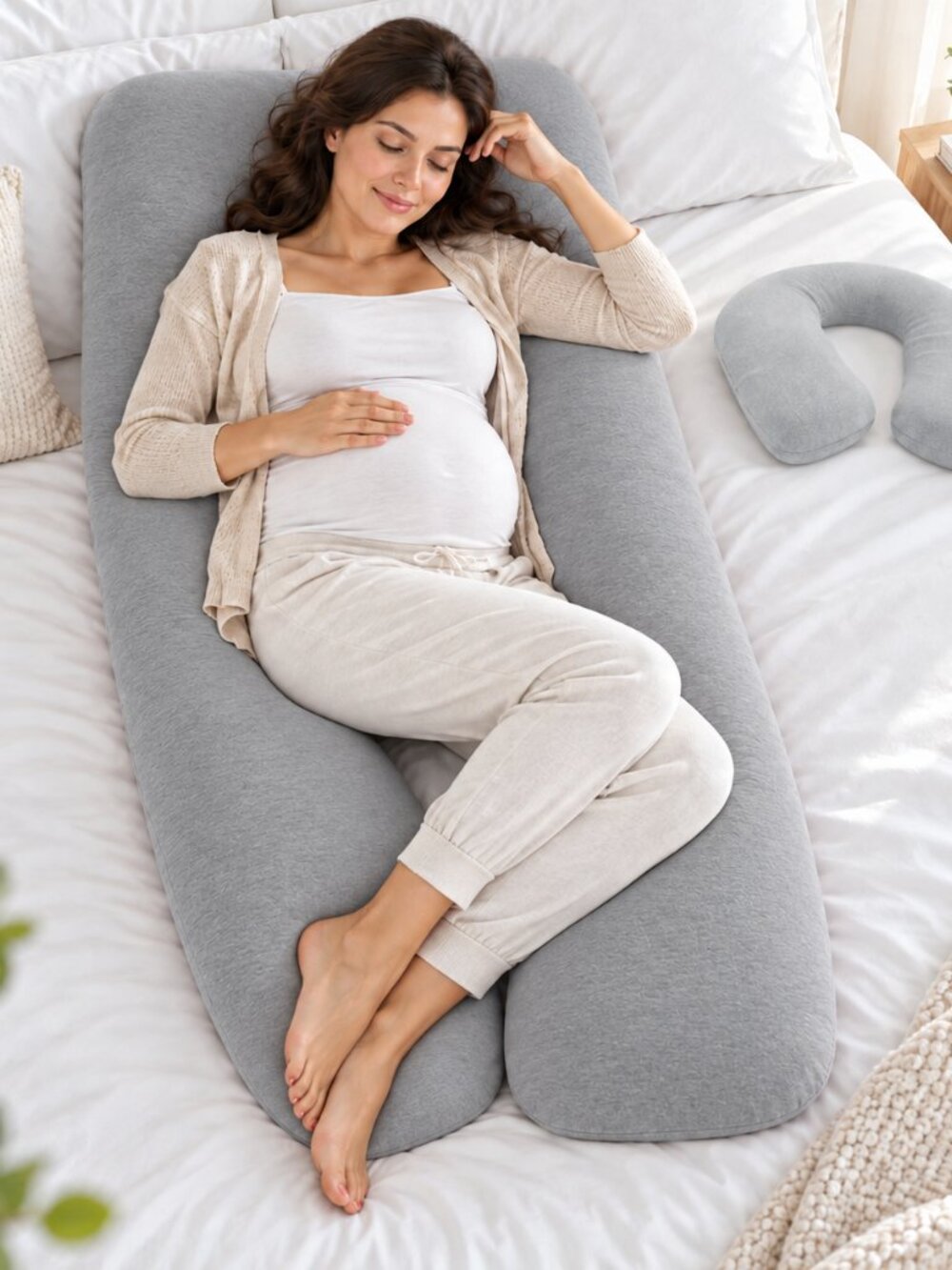 MSRP $85 | Bloom & Bond Pregnancy Pillow + Grey Travel Pillow Set – GREY – NIB